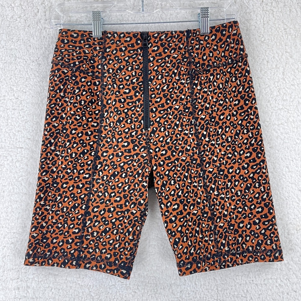 Free People Lucky Strike Shorts Womens Medium Brown‎ Animal Print Front Zip Gym